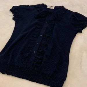 Vintage polka dot navy blue blouse